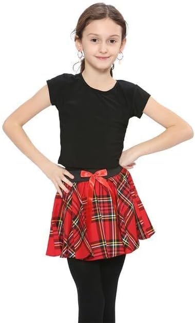 LUXE DIVA Girls Tartan Bow Detail Dance Mini Skirt Ages 5–10