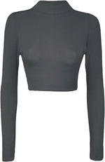 Load image into Gallery viewer, Womens Turtle Neck Crop Ladies Long Sleeve Plain Polo Short Stretch Top Sizes 8-14
