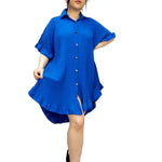 Load image into Gallery viewer, LUXEDIVA Women&#39;s Shirt Dress Pleated Short Sleeve Loose Italian Buttons Plain Detail
