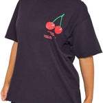 Load image into Gallery viewer, LUXE DIVA Women&#39;s Cherry Perfection Printed Oversized Top T-Shirt, Ladies Casual Short Sleeve Baggy Fit Crew Neck Summer Oversized Fruit Slogan Print Tees Shirt UK Plus Size Womenswear Lady Comfort Tshirt Streetwear Crewneck Round Neck
