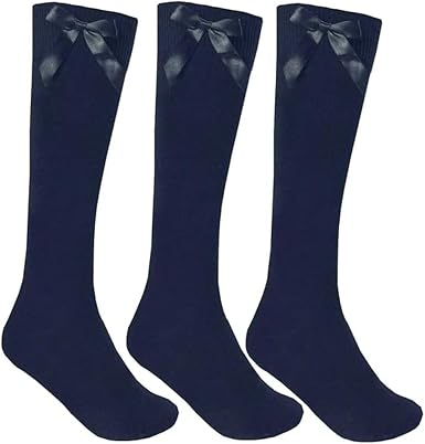 LUXE DIVA Girls Knee High School Socks with Bow 3 Pack