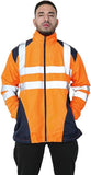 LUXE DIVA  Hi Vis Rain Jacket Mens High Visibility Waterproof Reflective Tape Band Safety Zipper Hooded Top Lightweight Sizes S to 5XL