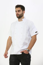 Load image into Gallery viewer, Mens Womens Chef Jacket Short Sleeve Unisex Professional Apron Chefs Jacket Coat Workwear Uniform Modern Fit White Chefs Top Plus Size S-3XL
