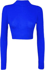 Load image into Gallery viewer, Womens Turtle Neck Crop Ladies Long Sleeve Plain Polo Short Stretch Top Sizes 8-14

