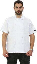 Load image into Gallery viewer, Mens Womens Chef Jacket Short Sleeve Unisex Professional Apron Chefs Jacket Coat Workwear Uniform Modern Fit White Chefs Top Plus Size S-3XL
