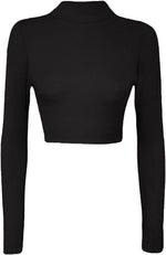 Load image into Gallery viewer, Womens Turtle Neck Crop Ladies Long Sleeve Plain Polo Short Stretch Top Sizes 8-14
