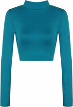 Load image into Gallery viewer, Womens Turtle Neck Crop Ladies Long Sleeve Plain Polo Short Stretch Top Sizes 8-14

