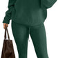 LUXE DIVA Women's 2pcs Round Neck Drop Shoulder Long Sleeve Top & Drawstring Waist Pant, Casual Slim Solid Sweater Set Knitwear