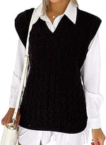 Load image into Gallery viewer, Plain Ladies Cable Knit Vest Womens Knitted Winter V Neck Tank Top Chunky Sweaters Pull Over Casual Sleeveless Jumper Plus Size UK 8-22
