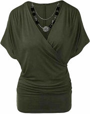 Womens Rap Over Necklace Batwing Top Ladies Stretchy Wrap Over Loose Fit Vest