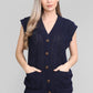 LADIES SLEEVELESS 5 BUTTON WAISTCOAT KNITTED 2 POCKETS V/NECK SELF COLOUR KNITWEAR FRONT PATTERN W/COAT ALL YEAR ROUND WEAR