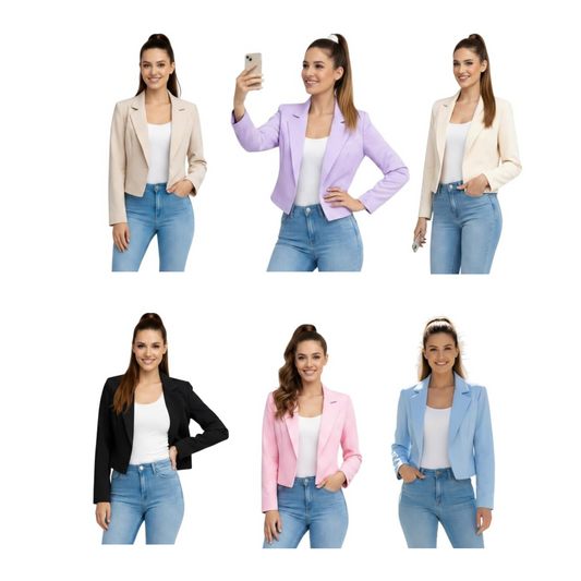 Women's Cropped Blazer, Open Front, Long Sleeve, Slim Fit, Casual Suit Jacket