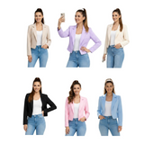 Women's Cropped Blazer, Open Front, Long Sleeve, Slim Fit, Casual Suit Jacket