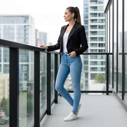 Women's Cropped Blazer, Open Front, Long Sleeve, Slim Fit, Casual Suit Jacket