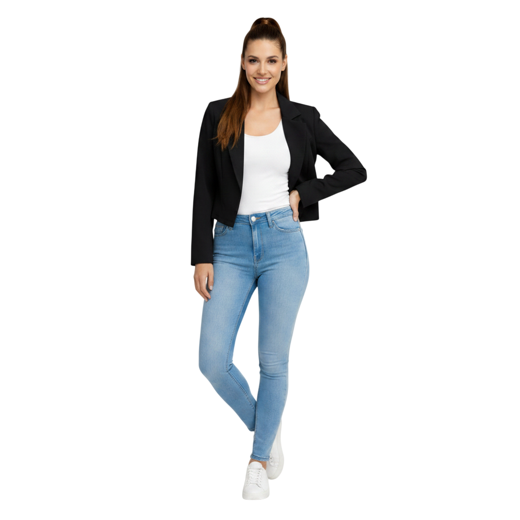 Women's Cropped Blazer, Open Front, Long Sleeve, Slim Fit, Casual Suit Jacket