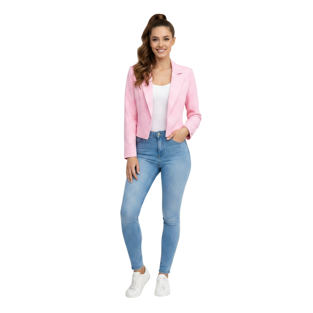 Women's Cropped Blazer, Open Front, Long Sleeve, Slim Fit, Casual Suit Jacket