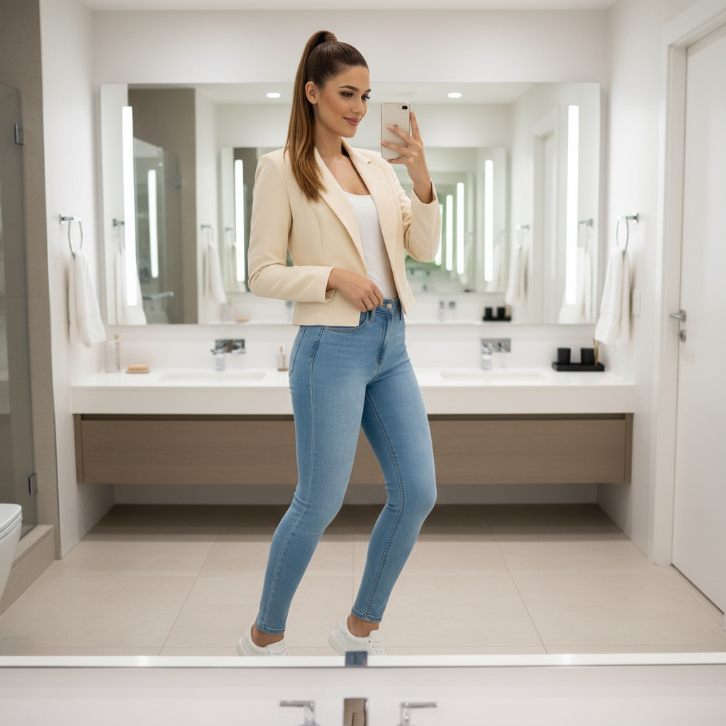 Women's Cropped Blazer, Open Front, Long Sleeve, Slim Fit, Casual Suit Jacket