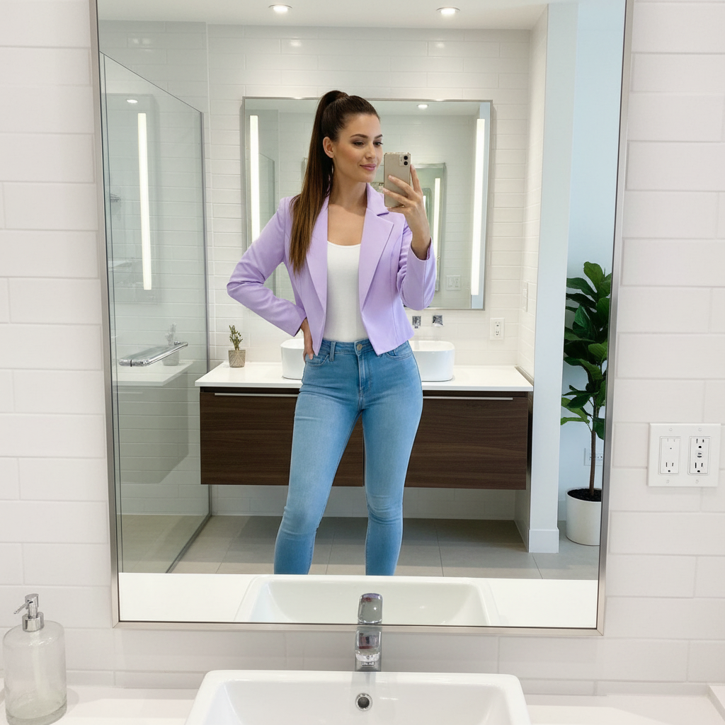 Women's Cropped Blazer, Open Front, Long Sleeve, Slim Fit, Casual Suit Jacket