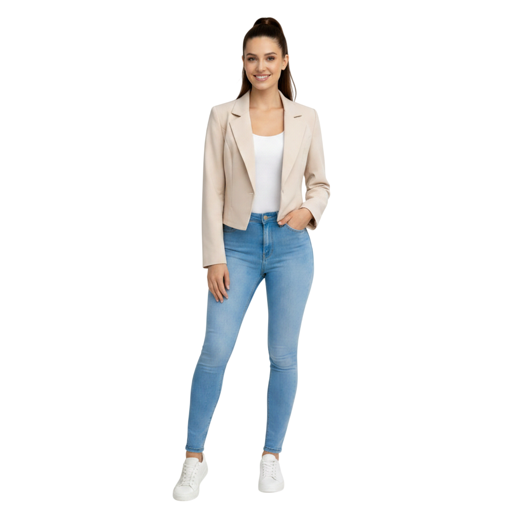 Women's Cropped Blazer, Open Front, Long Sleeve, Slim Fit, Casual Suit Jacket