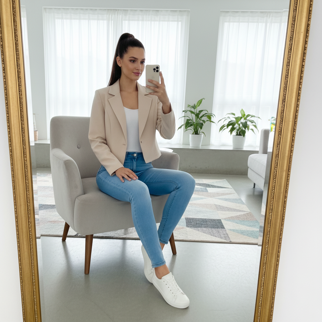 Women's Cropped Blazer, Open Front, Long Sleeve, Slim Fit, Casual Suit Jacket