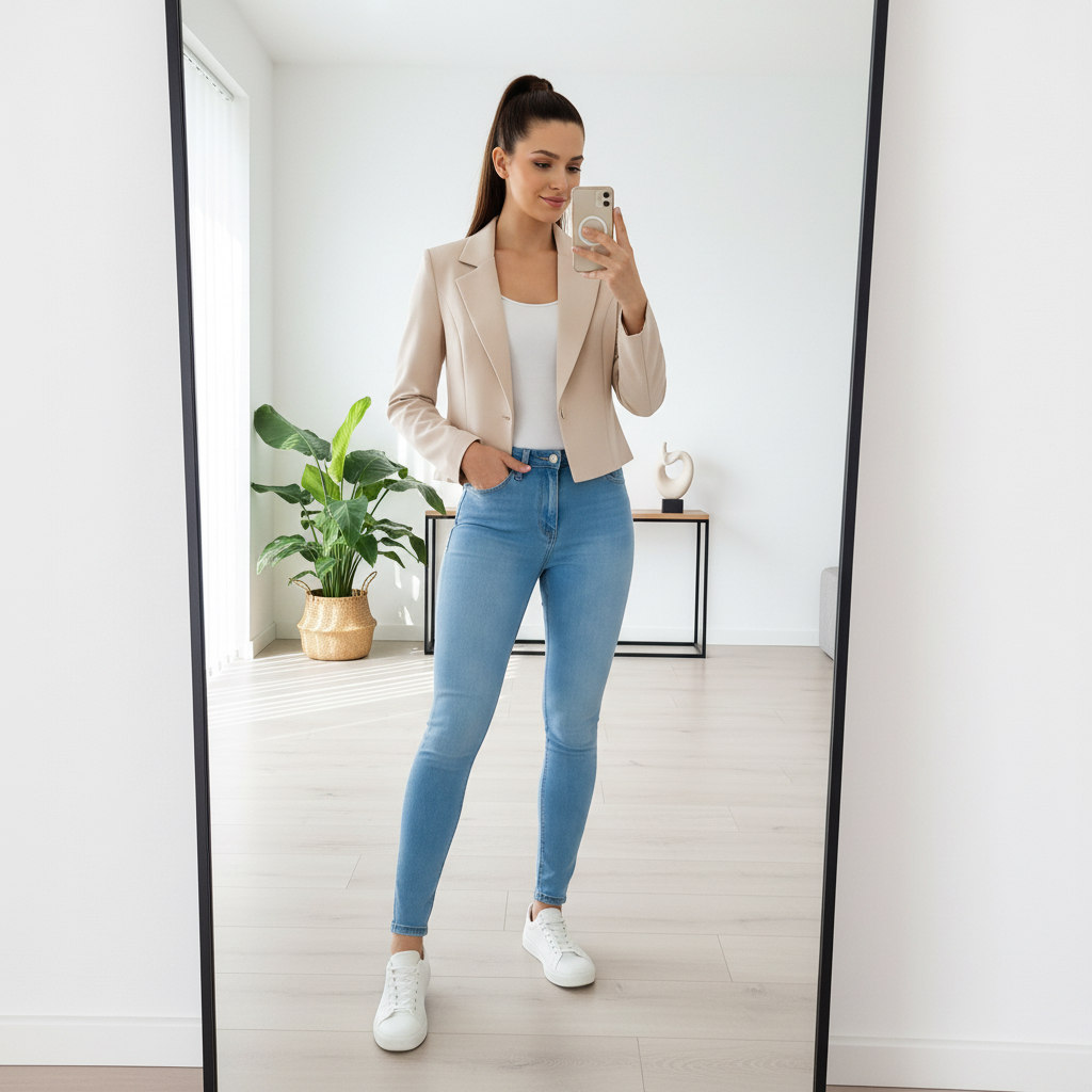 Women's Cropped Blazer, Open Front, Long Sleeve, Slim Fit, Casual Suit Jacket