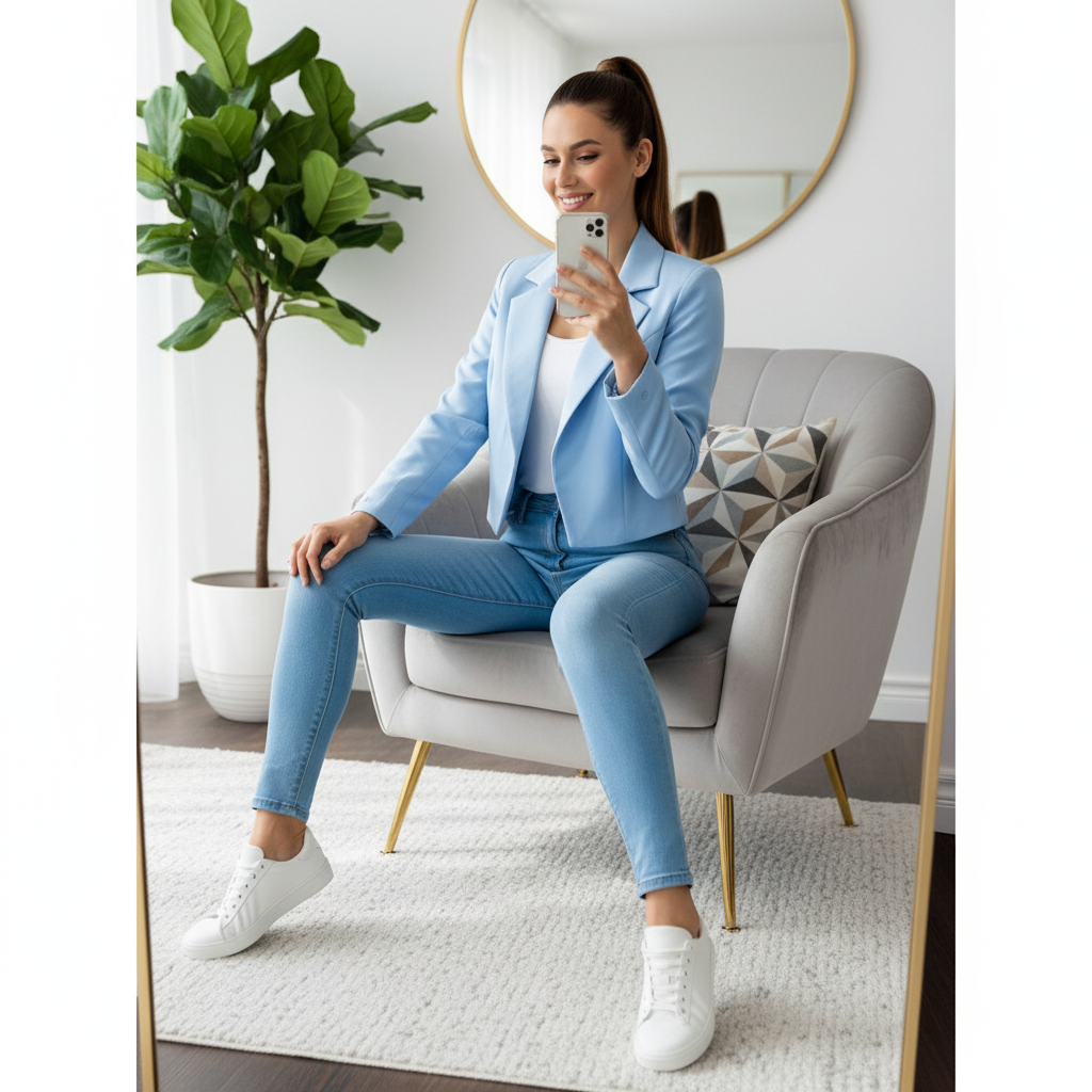 Women's Cropped Blazer, Open Front, Long Sleeve, Slim Fit, Casual Suit Jacket