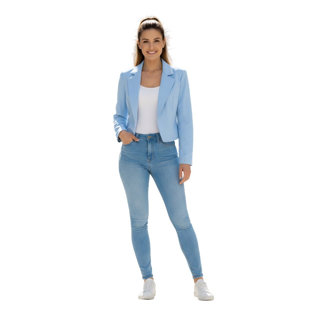 Women's Cropped Blazer, Open Front, Long Sleeve, Slim Fit, Casual Suit Jacket
