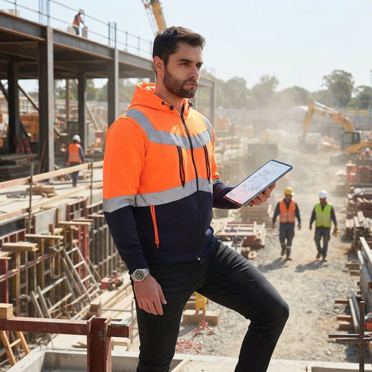 LUXE DIVA Men's Hi Vis Hoodie 5 Zip 4 Pocket Reflective Safety Workwear Sweatshirt