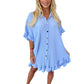 LUXE DIVA Women's Ladies Gold Button Pleated Frill Summer Shirt Swing Smock Mini Dress Top