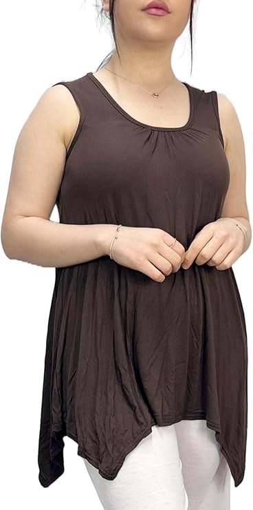 LUXE DIVA Ladies Summer Tops Womens Tops Vest Tops Women UK Womens Tunic Tops Ladies Tops Sleeveless Blouse Plus Size Swing Flared Tops Ladies Long Tops Size 8-26