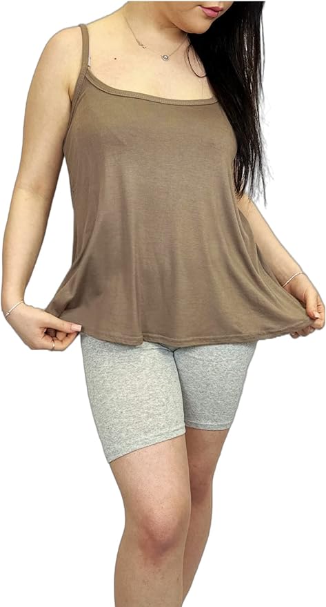 Womens Plain Sleeveless Round Scoop Neckline Stretch Slim Straps Strappy Flared Swing Camisole T-Shirt Vest Top UK Size 24-26