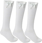 Load image into Gallery viewer, 3 Pairs Girls Knee High School Socks Cotton Socks with Fluffy Ribbons Bow, Back to School Socks Uniform Party Wear Comfort Fit Long Socks Stocking Girls Bow Knee High Kids School Sock

