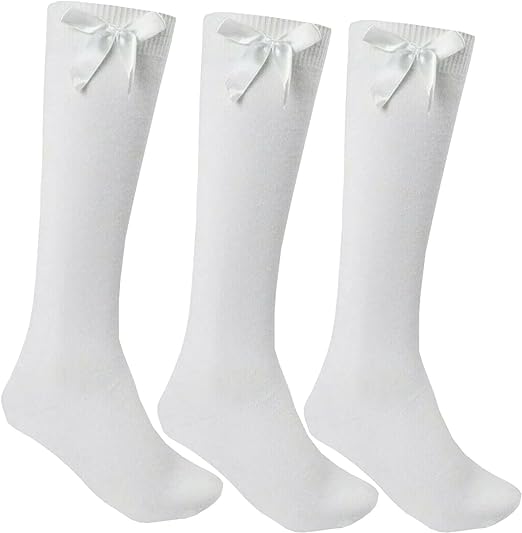 LUXE DIVA Girls Knee High School Socks with Bow 3 Pack