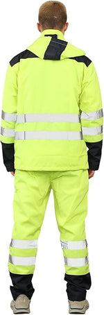 Load image into Gallery viewer, LUXE DIVA Hi Vis Rain Tracksuit - Mens High Visibility Waterproof Reflective Tape Band Safety Lightweight Rainsuit Hooded Top Trouser Plus Sizes S-XXL
