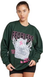 Load image into Gallery viewer, Women’s Long Sleeve Round Neck Tiger Fearless Print Tops Rock &amp; Roll Oversized Sweatshirt Ladies Tiger Face Fearless Printed Baggy Sweat Shirt Size UK S-XXL
