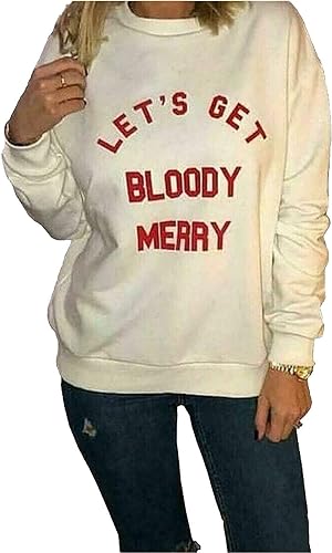 LUXE DIVA Women's Bloody Merry Christmas Slogan Sweatshirt