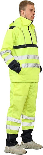 Load image into Gallery viewer, LUXE DIVA Hi Vis Rain Tracksuit - Mens High Visibility Waterproof Reflective Tape Band Safety Lightweight Rainsuit Hooded Top Trouser Plus Sizes S-XXL

