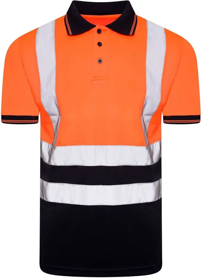 LUXE DIVA  Hi Viz High Visibility Short Sleeve Polo Shirts - Men's Reflective Tape Safety Hi Vis Security Work Breathable Lightweight Workwear T-Shirt Tops