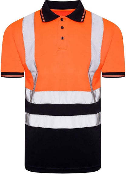 LUXE DIVA  Hi Viz High Visibility Short Sleeve Polo Shirts - Men's Reflective Tape Safety Hi Vis Security Work Breathable Lightweight Workwear T-Shirt Tops