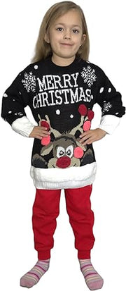 Kids Unisex 3D Pom Pom Xmas Merry Christmas Novelty Jumper
