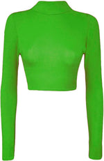 Load image into Gallery viewer, Womens Turtle Neck Crop Ladies Long Sleeve Plain Polo Short Stretch Top Sizes 8-14
