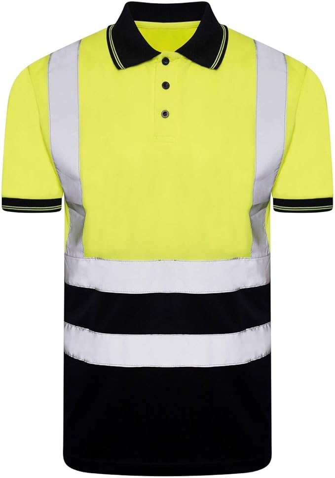 LUXE DIVA  Hi Viz High Visibility Short Sleeve Polo Shirts - Men's Reflective Tape Safety Hi Vis Security Work Breathable Lightweight Workwear T-Shirt Tops