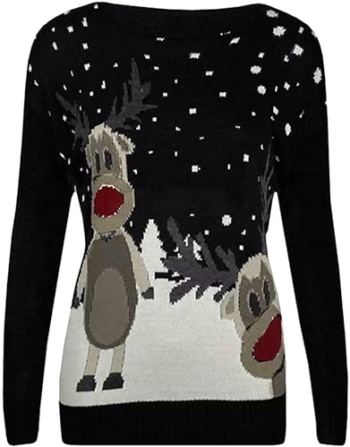 LUXE DIVA Unisex Twin Reindeer Novelty Christmas Jumper Adult