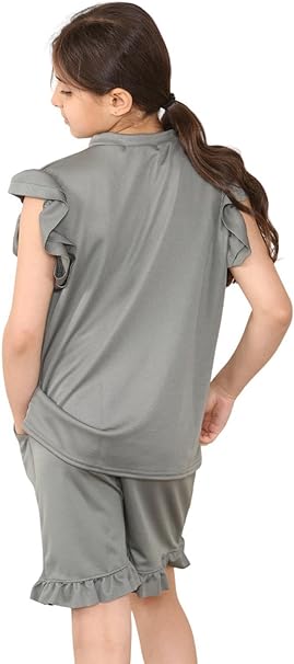 Girls Frill Peplum Short Sleeve Top Set Childrens 2 Pcs Co-ord Loungwear Frill Shorts Tracksuit Sizes 7-13 Years