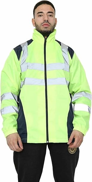 LUXE DIVA Men's Hi-Vis Waterproof Rain Jacket Hooded Safety