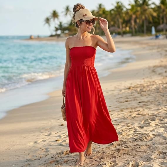 LUXE DIVA Women's Plus Size Bandeau Maxi Dress Strapless Jersey 8-22