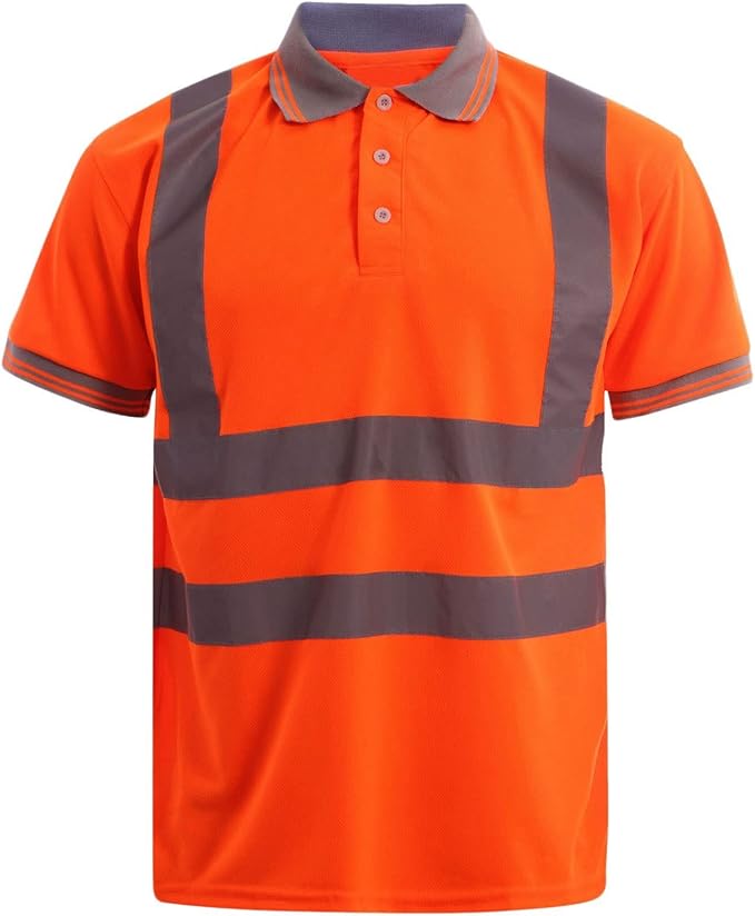 LUXE DIVA  Hi Viz High Visibility Short Sleeve Polo Shirts - Men's Reflective Tape Safety Hi Vis Security Work Breathable Lightweight Workwear T-Shirt Tops