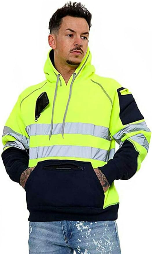 LUXE DIVA Hi-Vis Pullover Hoodie Reflective Safety 3 Pockets