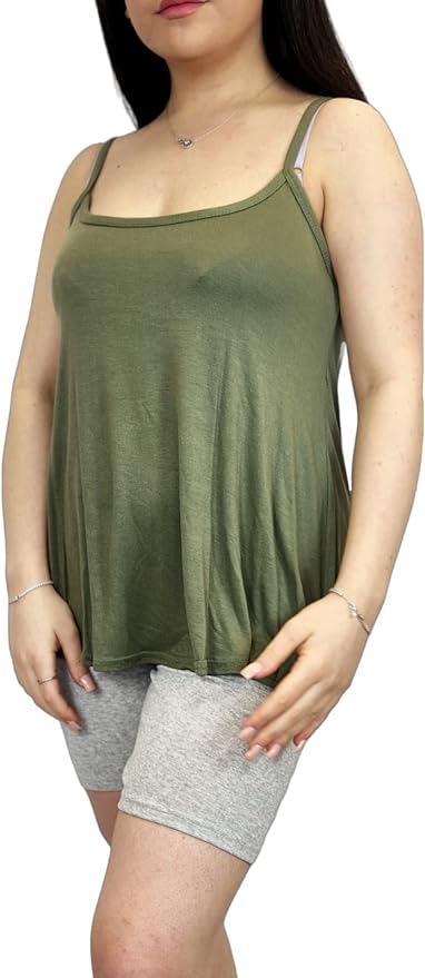 Womens Plain Sleeveless Round Scoop Neckline Stretch Slim Straps Strappy Flared Swing Camisole T-Shirt Vest Top UK Size 24-26
