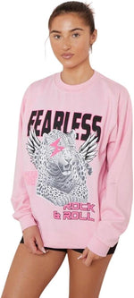 Load image into Gallery viewer, Women’s Long Sleeve Round Neck Tiger Fearless Print Tops Rock &amp; Roll Oversized Sweatshirt Ladies Tiger Face Fearless Printed Baggy Sweat Shirt Size UK S-XXL
